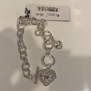 GUESS Silver Chain Bracelet with Heart Charms